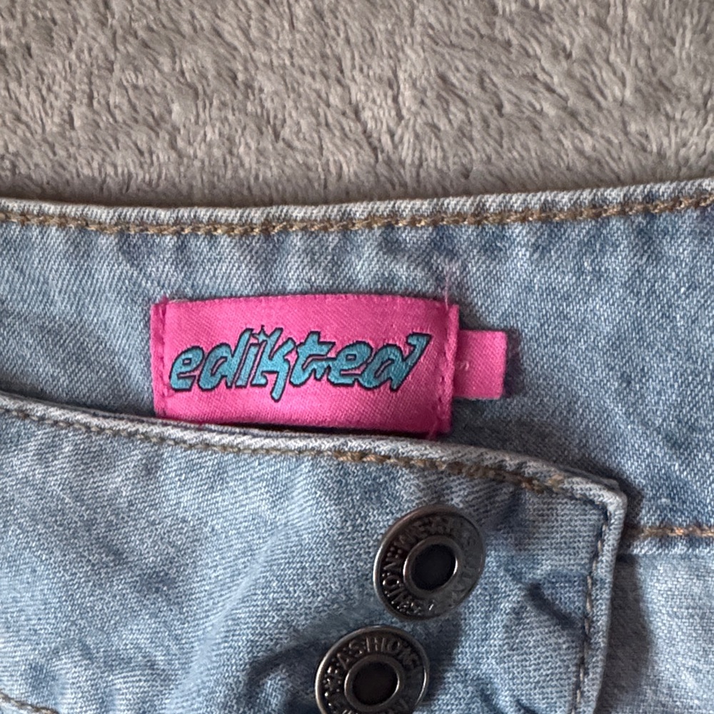 Edikted Light Blue Flare Jeans with Ruffle Detail - Picture 2 of 3
